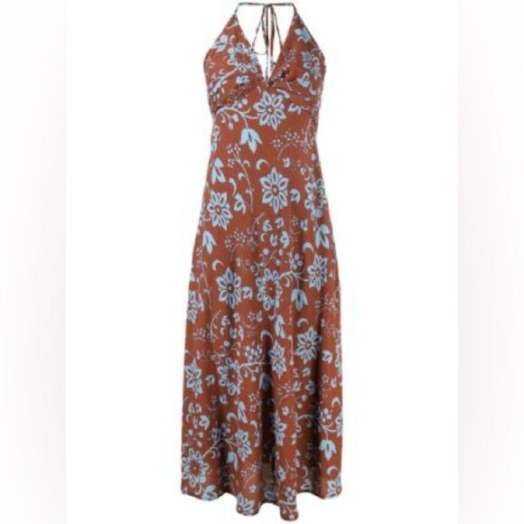 Faithfull the Brand Artemisia Halterneck Midi Dress Oceania Floral Print Size 2 - Picture 2 of 8